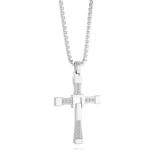 Italgem Stainless Steel with CZ Cross Necklace SC163