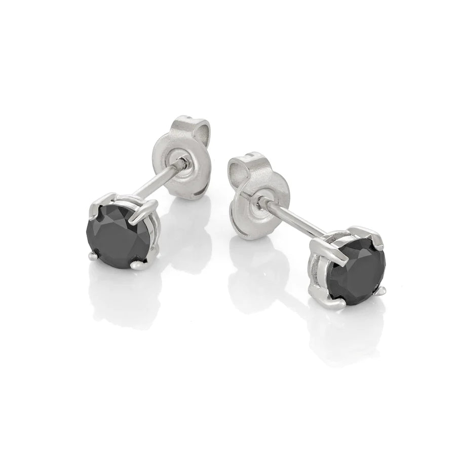 Italgem Stainless Steel Black CZ Earrings SEA209