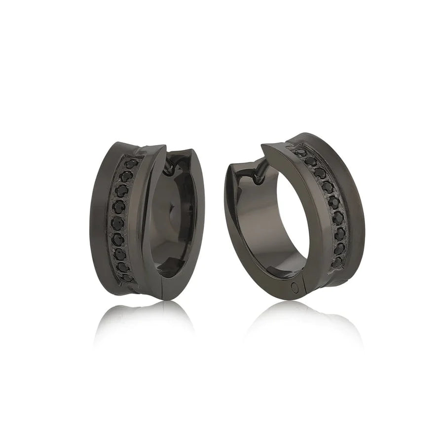 Italgem Stainless Steel IP Black Cubic Zirconia Huggies SEA245