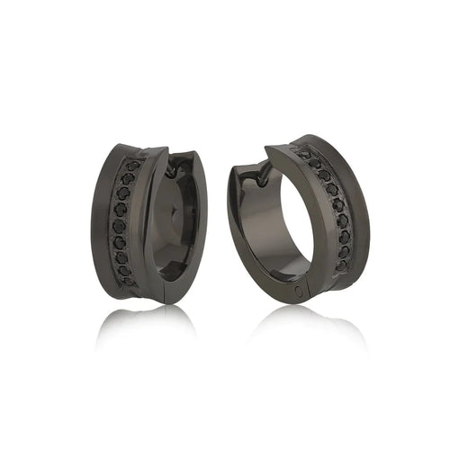 Italgem Stainless Steel IP Black Cubic Zirconia Huggies SEA245