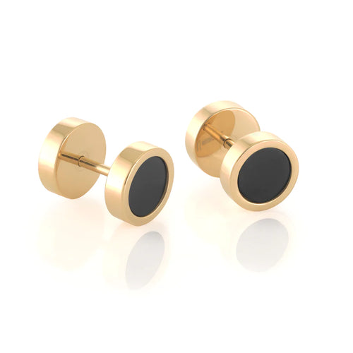 Italgem Stainless Steel IP Gold and Black Reversible Stud Earrings SEA284