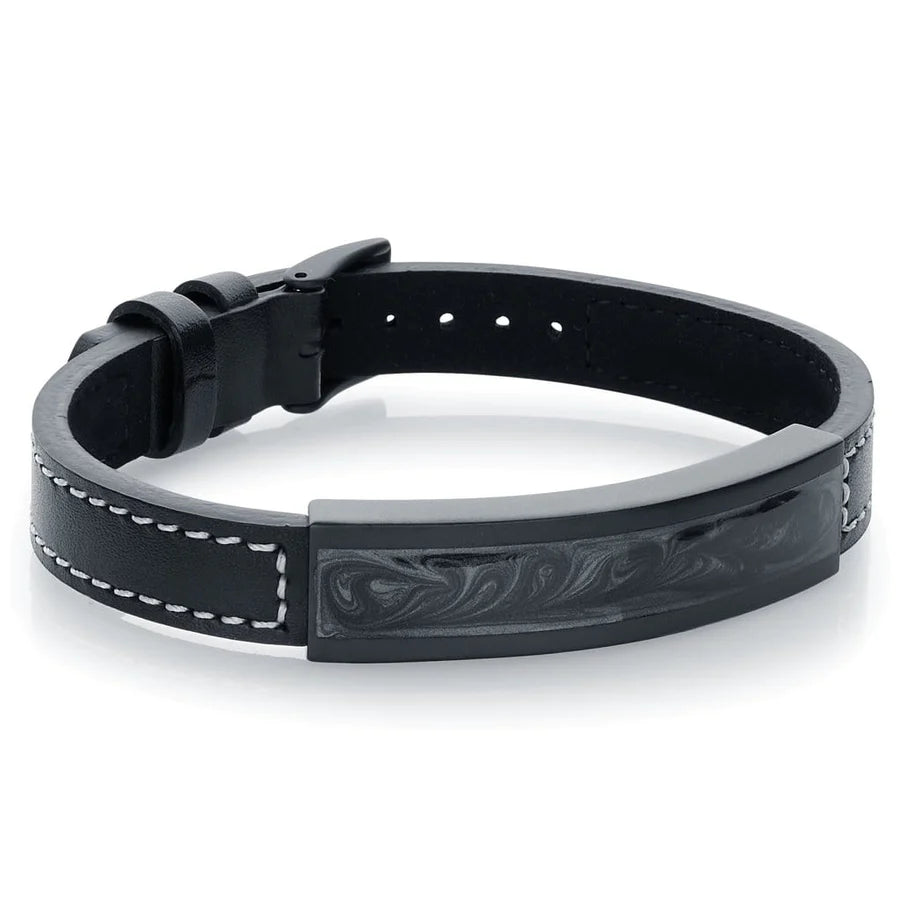 Italgem Stainless Steel Galaxy Plate Leather Bracelet SLB289