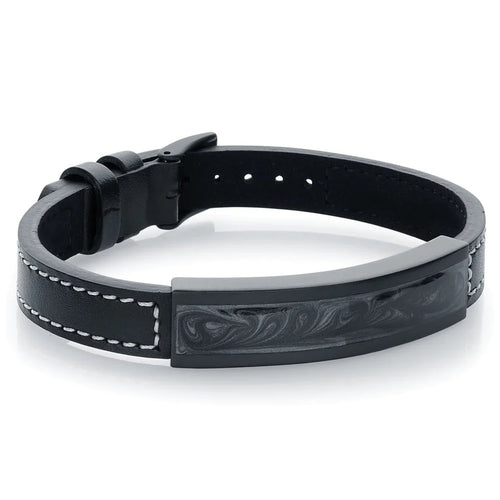 Italgem Stainless Steel Galaxy Plate Leather Bracelet SLB289