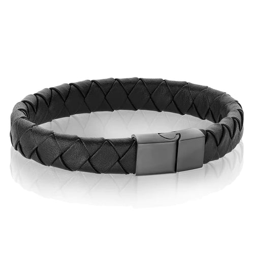 Italgem IP Black Stainless Steel and Leather Bracelet SLB301