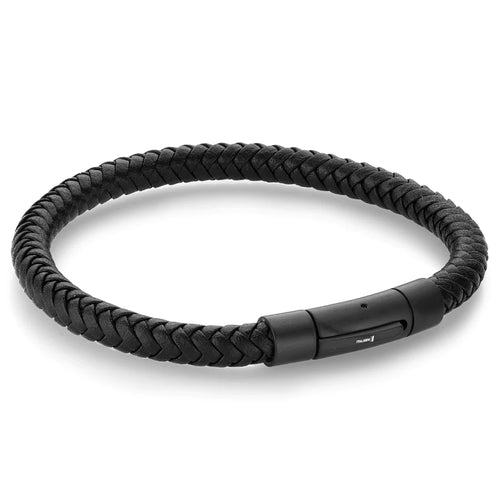 Italgem IP Black Stainless Steel and Leather Bracelet SLB363
