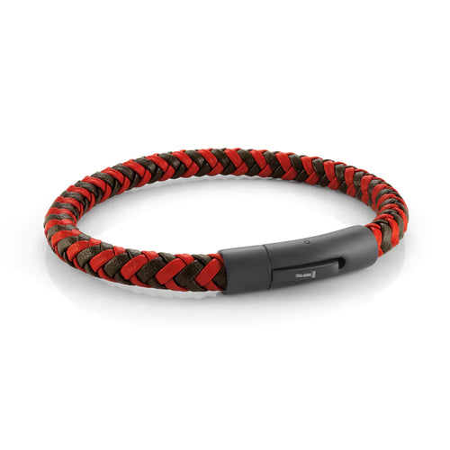 Italgem IP Black Stainless Steel with Red and Black Leather Bracelet SLB585