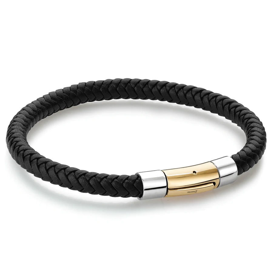 Italgem IP Two Tone Stainless Steel Push Leather Bracelet SLB361