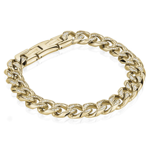 Italgem IP Gold Stainless Steel 10.5mm Cuban CZ Bracelet SMB322
