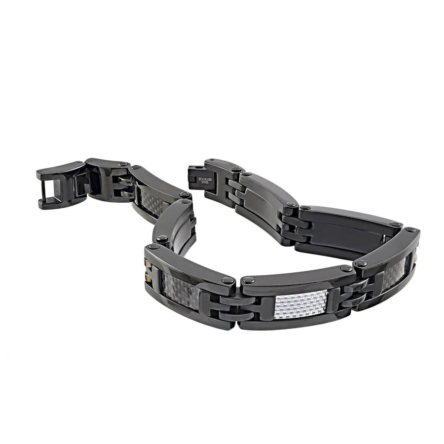 Italgem IP Black Stainless Steel and White Carbon Fibre Bracelet SMB64