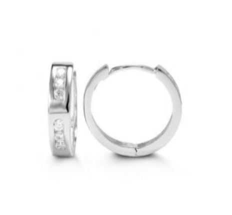 10kt White Gold Channel CZ Hoop Earrings