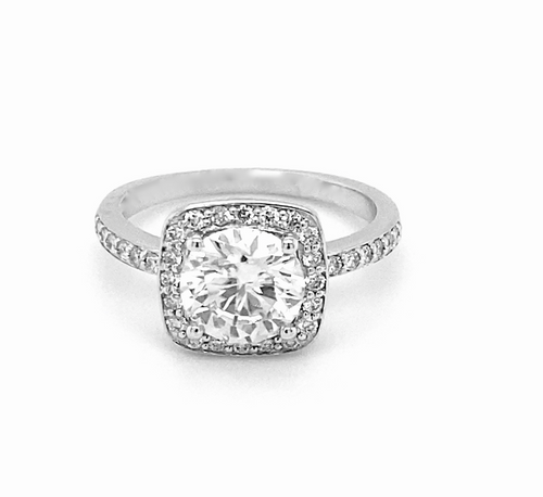 14kt White Gold Round Brilliant Moissanite and Diamond Ring