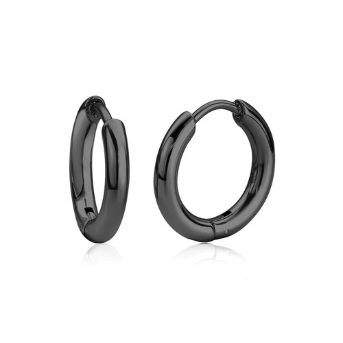 Italgem Stainless Steep IP Black Polished Hoop Earrings SEA230