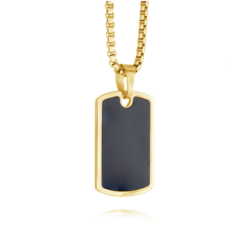 Italgem IP Gold Stainless Steel Matte Black Dog Tag Necklace SP152
