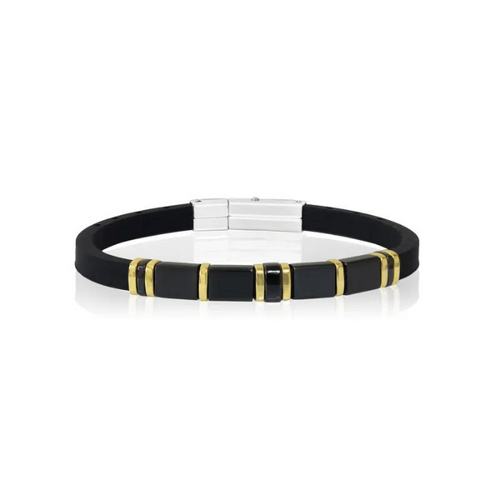Italgem IP Black and Gold Stainless Steel and Rubber Bracelet SLB194