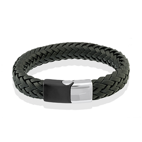 Italgem Stainless Steel and Black Leather Bracelet SLB178