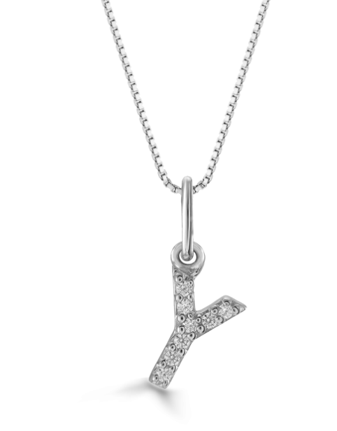 10kt White Gold Diamond Initial Necklace
