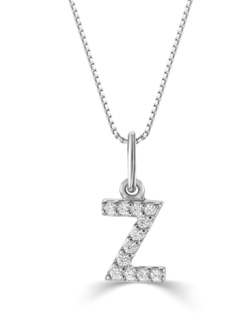 10kt White Gold Diamond Initial Necklace