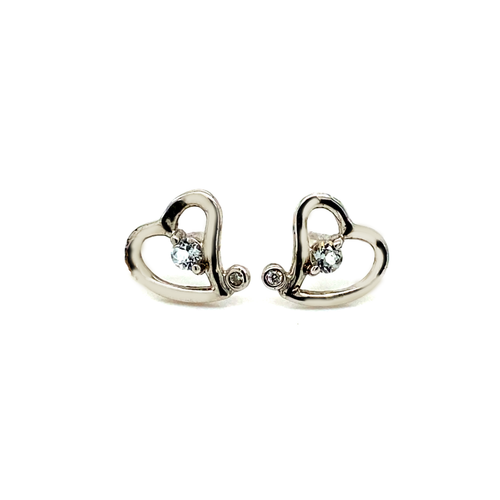 Sterling Silver Heart-Shaped Earrings with White Topaz and Diamond